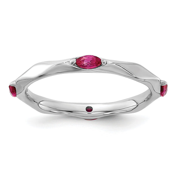 Sterling Silver Stackable Expressions Rhodium-plated Created Ruby Ring - Birthstone Company