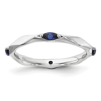 Sterling Silver Stackable Expressions Rhod-plated Created Sapphire Ring - Birthstone Company
