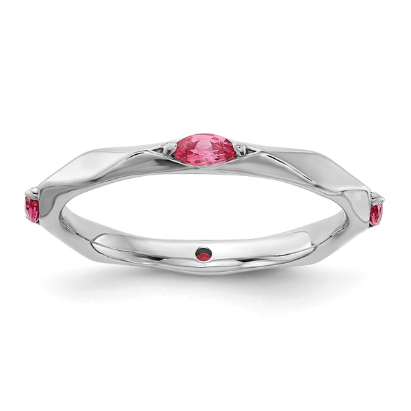 Sterling Silver Stackable Expressions Rhodium-plated Pink Tourmaline Ring - Birthstone Company