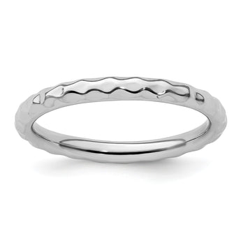 Sterling Silver Stackable Expressions Rhodium Hammered Ring - Birthstone Company