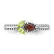 Sterling Silver Stackable Expressions Rhodium-plated Textured Garnet and Peridot Flower Ring - Birthstone Company