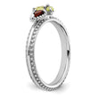 Sterling Silver Stackable Expressions Rhodium-plated Textured Garnet and Peridot Flower Ring - Birthstone Company