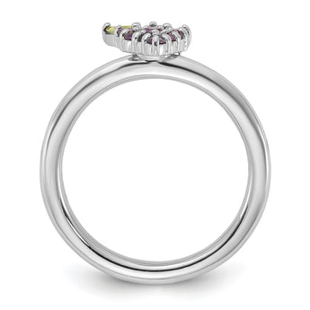 Sterling Silver Stackable Expressions Rhodium-plated Amethyst and Peridot Grapes Ring - Birthstone Company