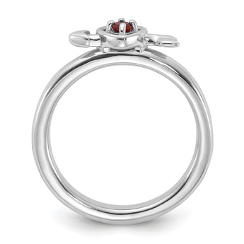 Sterling Silver Stackable Expressions Rhodium-Plated Garnet Heart with Arrow Ring - Birthstone Company