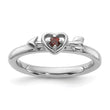 Sterling Silver Stackable Expressions Rhodium-Plated Garnet Heart with Arrow Ring - Birthstone Company