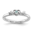 Sterling Silver Stackable Expressions Rhodium-Plated Aquamarine Heart with Arrow Ring