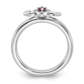 Sterling Silver Stackable Expressions Rhodium-plated Rhodolite Heart with Arrow Ring - Birthstone Company