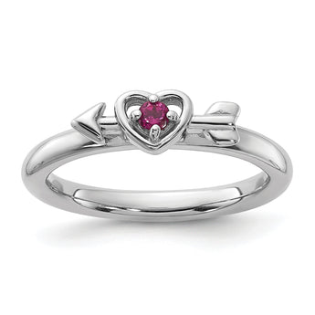 Sterling Silver Stackable Expressions Rhodium-plated Rhodolite Heart with Arrow Ring - Birthstone Company