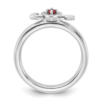 Sterling Silver Stackable Expressions Rhodium-plated Created Ruby Heart with Arrow Ring - Birthstone Company
