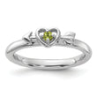 Sterling Silver Stackable Expressions Rhodium-plated Peridot Heart with Arrow Ring