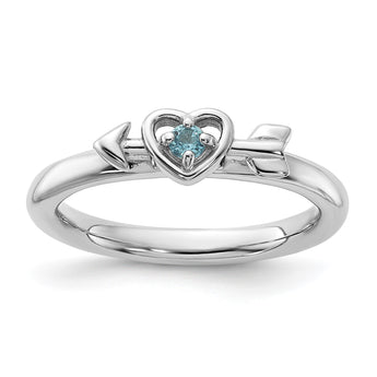 Sterling Silver Stackable Expressions Rhodium-plated Blue Topaz Heart with Arrow Ring - Birthstone Company