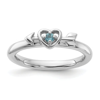 Sterling Silver Stackable Expressions Rhodium-plated Blue Topaz Heart with Arrow Ring