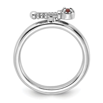 Sterling Silver Stackable Expressions Rhodium-plated Garnet and White Topaz Key Ring - Birthstone Company