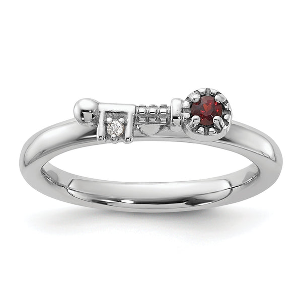 Sterling Silver Stackable Expressions Rhodium-plated Garnet and White Topaz Key Ring