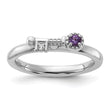 Sterling Silver Stackable Expressions Rhodium-plated Amethyst and White Topaz Key Ring - Birthstone Company