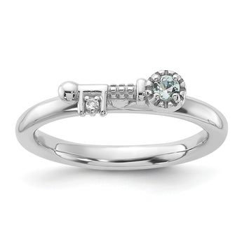Sterling Silver Stackable Expressions Rhodium-plated Aquamarine and White Topaz Key Ring - Birthstone Company
