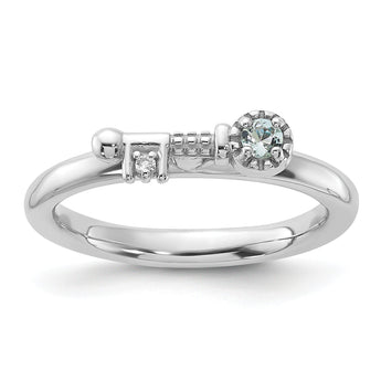 Sterling Silver Stackable Expressions Rhodium-plated Aquamarine and White Topaz Key Ring