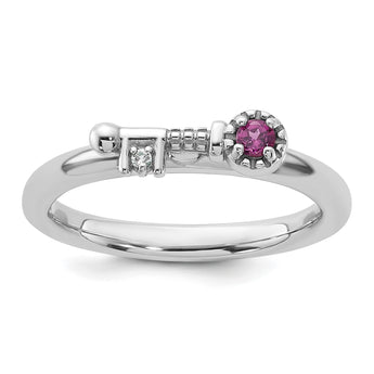 Sterling Silver Stackable Expressions Rhodium-plated Rhodolite Garnet and White Topaz Key Ring - Birthstone Company
