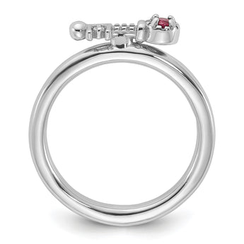 Sterling Silver Stackable Expressions Rhodium-plated Pink Tourmaline and White Topaz Key Ring - Birthstone Company