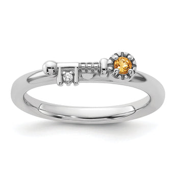 Sterling Silver Stackable Expressions Rhodium-plated Citrine and White Topaz Key Ring