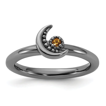 Sterling Silver Stackable Expressions Black Rhodium Citrine Moon Ring