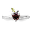 Sterling Silver Stackable Expressions RH-plated Garnet Peridot Apple Ring - Birthstone Company
