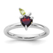 Sterling Silver Stackable Expressions RH-plated Garnet Peridot Apple Ring - Birthstone Company