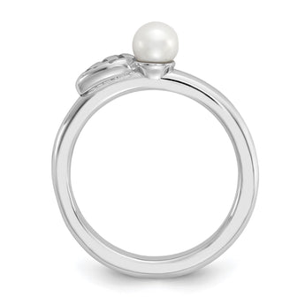 Sterling Silver Stackable Expressions Rhod-plated 4-5mm FWC Pearl Ring - Birthstone Company