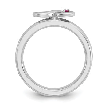 Sterling Silver Stackable Expressions Rh-plated Cr.Ruby Infinity/Wing Ring - Birthstone Company