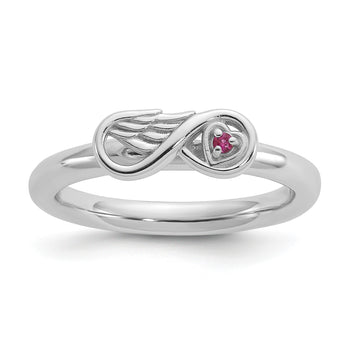 Sterling Silver Stackable Expressions Rh-plated Cr.Ruby Infinity/Wing Ring - Birthstone Company