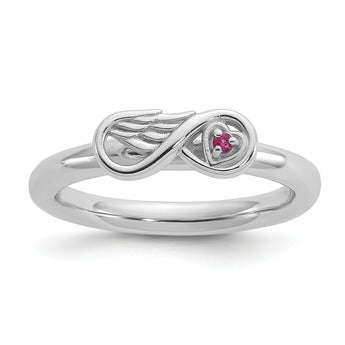 Sterling Silver Stackable Expressions Rh-plated Cr.Ruby Infinity/Wing Ring