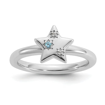 Sterling Silver Stackable Expressions Rh-plated Blue/White Topaz Star Ring - Birthstone Company