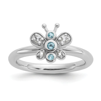 Sterling Silver Stackable Expressions Rh-plated Blue/White Topaz Butterfly - Birthstone Company
