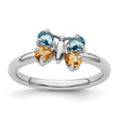 Sterling Silver Stackable Expressions Blue Topaz & Citrine Butterfly Ring - Birthstone Company