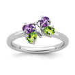 Sterling Silver Stackable Expressions Amethyst & Peridot Butterfly Ring - Birthstone Company