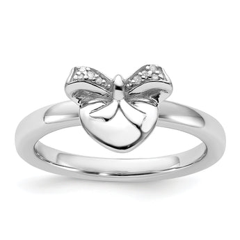 Sterling Silver Stackable Expressions Heart with Bow Diamond Ring