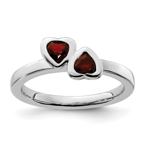 Sterling Silver Stackable Expressions Garnet Double Heart Ring - Birthstone Company