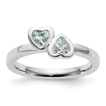Sterling Silver Stackable Expressions Aquamarine Double Heart Ring - Birthstone Company