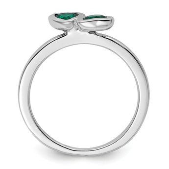 Sterling Silver Stackable Expressions Cr. Emerald Double Heart Ring - Birthstone Company