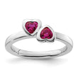 Sterling Silver Stackable Expressions Cr. Ruby Double Heart Ring - Birthstone Company