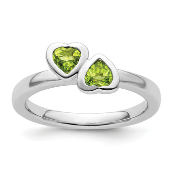 Sterling Silver Stackable Expressions Peridot Double Heart Ring - Birthstone Company