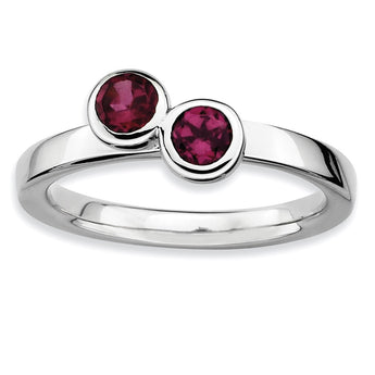 Sterling Silver Stackable Expressions Dbl Round Rhodolite Garnet Ring - Birthstone Company