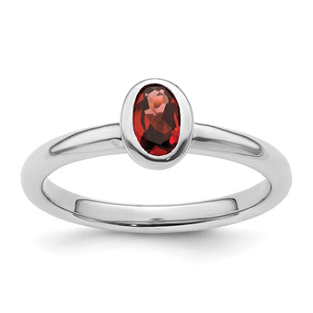 Sterling Silver Stackable Expressions Oval Garnet Ring - Birthstone Company