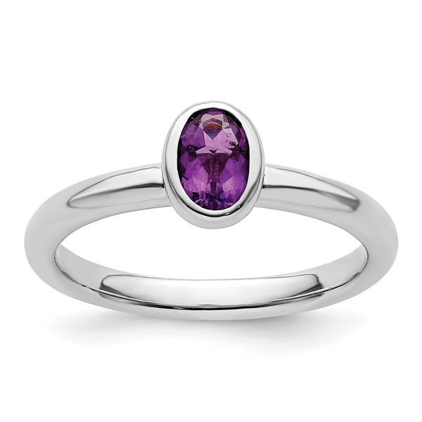 Sterling Silver Stackable Expressions Oval Amethyst Ring - Birthstone Company