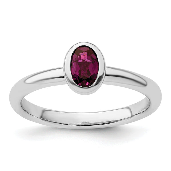 Sterling Silver Stackable Expressions Oval Rhodolite Garnet Ring - Birthstone Company