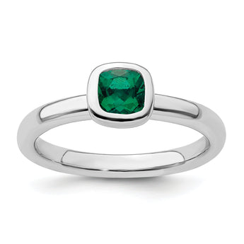 Sterling Silver Stackable Expressions Cushion Cut Cr. Emerald Ring