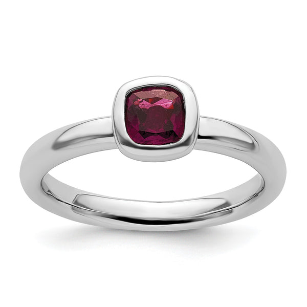 SS Stackable Expressions Cushion Cut Rhodolite Garnet Ring - Birthstone Company