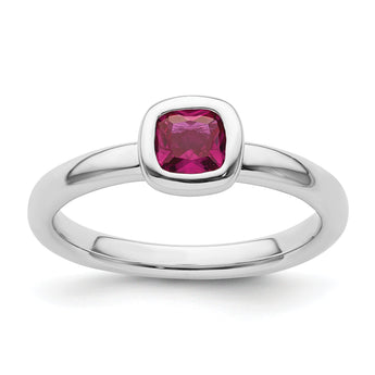Sterling Silver Stackable Expressions Cushion Cut Created Ruby Ring