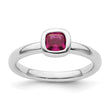Sterling Silver Stackable Expressions Cushion Cut Created Ruby Ring - Birthstone Company