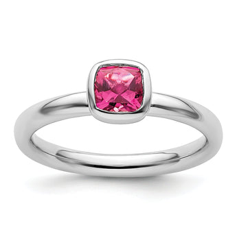 Cushion-Cut Pink Tourmaline Ring in Sterling Silver